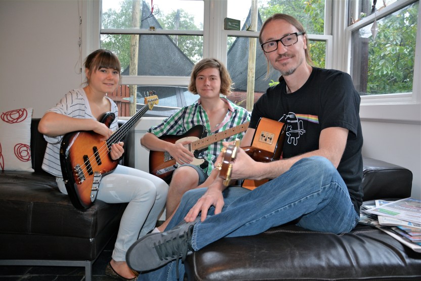 Jay Smith with two of his  talented students, 16-year-old Maxine Price and her 18-year-old brother, Jack.